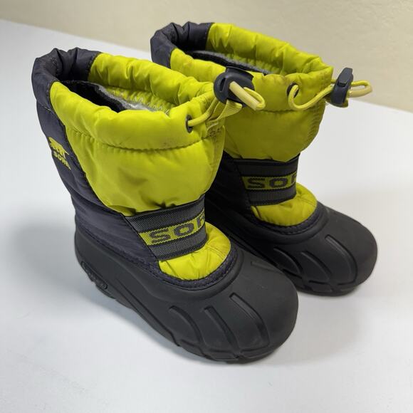 Sorel Flurry Toddler Boys Winter Snow Boots Size 10 Black Yellow Waterproof Warm - Picture 1 of 8